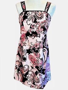 Jade by Melody Tam 100% Silk Pink Black Paisley Slip Dress Size 4